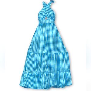 ZESICA Crossover Halter Plaid Gungham Backless Maxi Dress Size XL